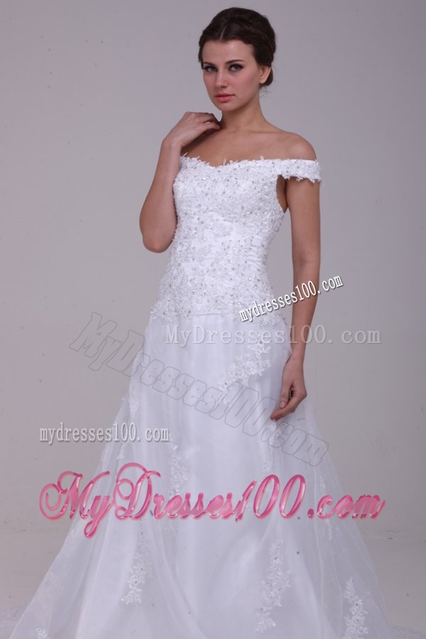 Elegant Column Off The Shoulder Appliques Organza 2016 Wedding Dress