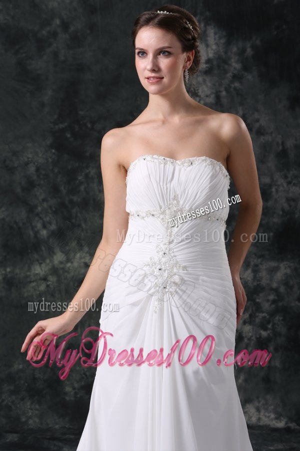 Elegant Column Sweetheart Lace Up Chiffon Wedding Dress with Beading