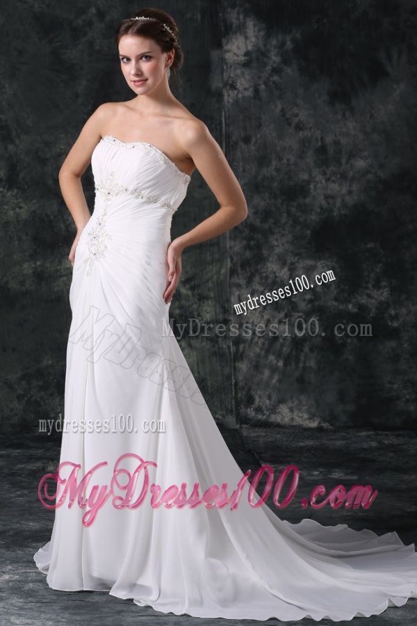 Elegant Column Sweetheart Lace Up Chiffon Wedding Dress with Beading