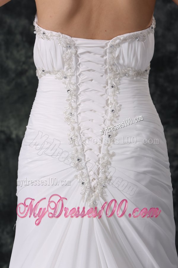 Elegant Column Sweetheart Lace Up Chiffon Wedding Dress with Beading