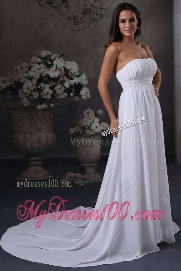 Elegant Empire Strapless Court Train Ruching Wedding Dress with Zipper Up