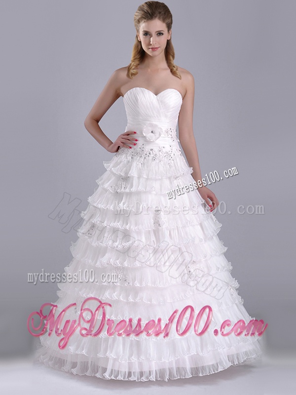 Elegant Princess Sweetheart Beaded and Ruffled Layers Bridal Dress with Court Train
