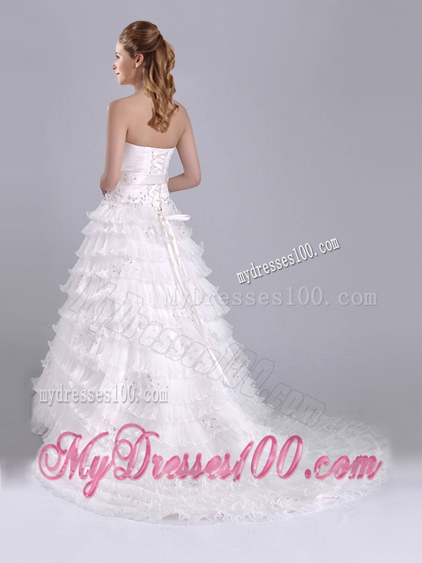 Elegant Princess Sweetheart Beaded and Ruffled Layers Bridal Dress with Court Train