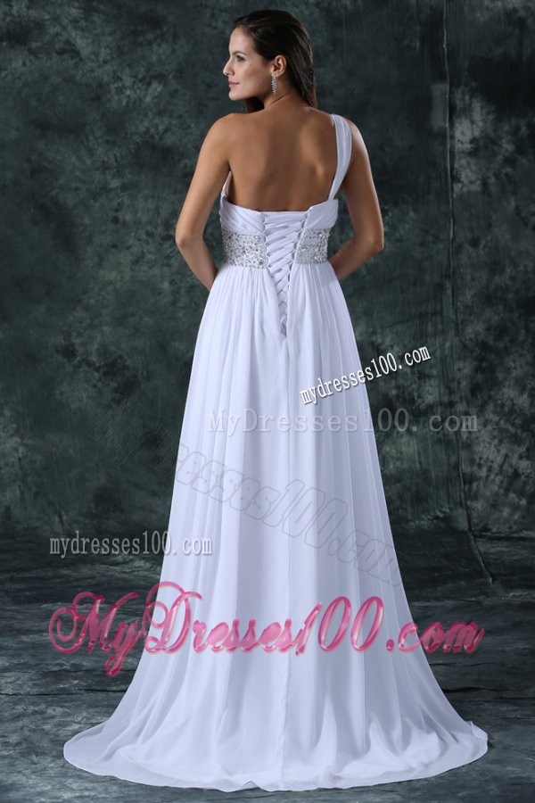 Empire Brush Train Beading Chiffon Zipper Up Wedding Dress