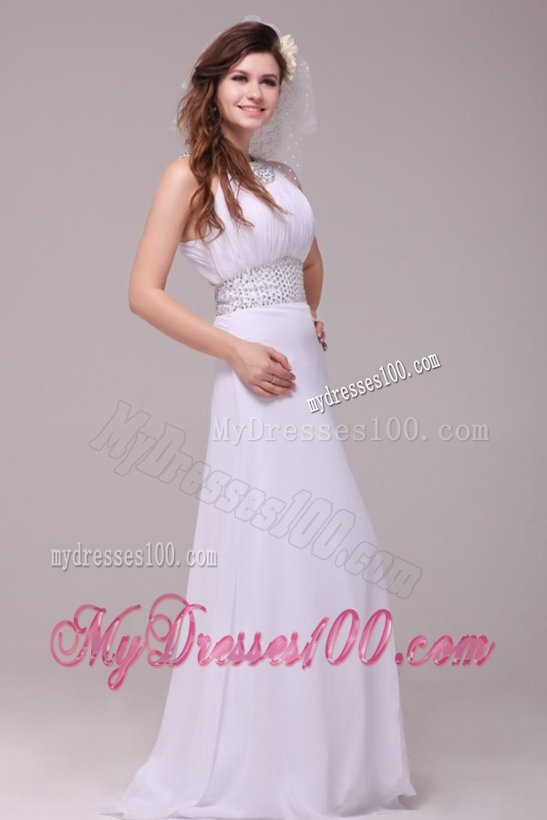 Empire Scoop High Slit Beading Ruching Floor-length Wedding Dress