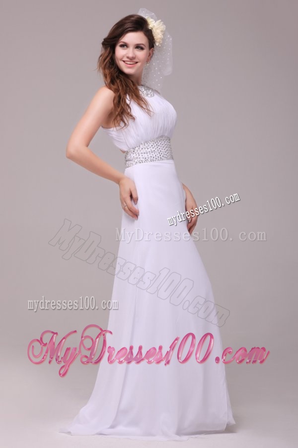 Empire Scoop High Slit Beading Ruching Floor-length Wedding Dress