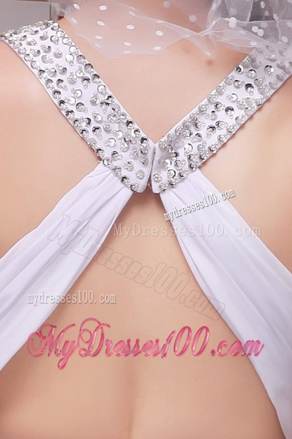 Empire Scoop High Slit Beading Ruching Floor-length Wedding Dress