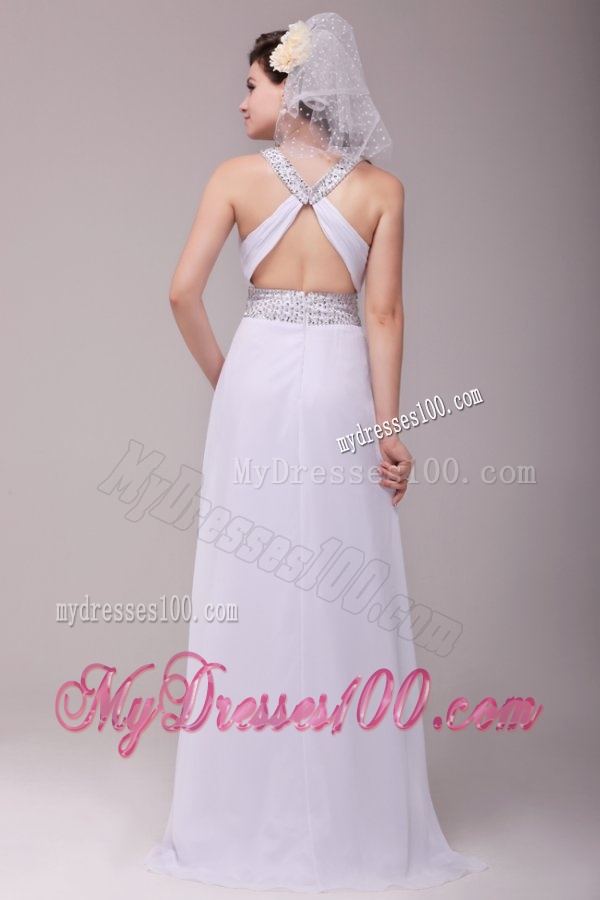 Empire Scoop High Slit Beading Ruching Floor-length Wedding Dress