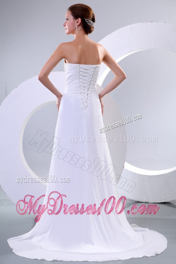 Empire Strapless Beaded Decorate Bodice Sweep Train Wedding Dress