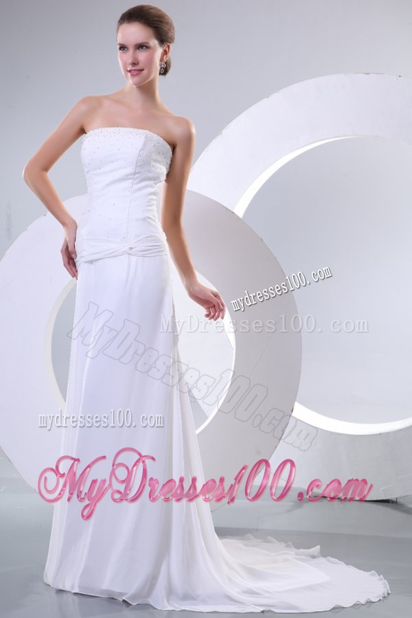 Empire Strapless Beaded Decorate Bodice Sweep Train Wedding Dress