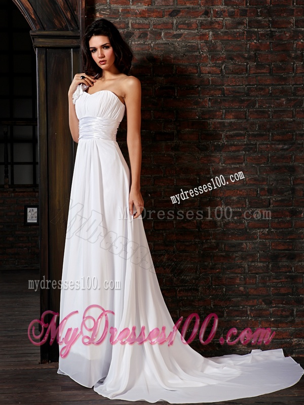 Empire Strapless Court Train Lace Up Chiffon Wedding Dress Beach