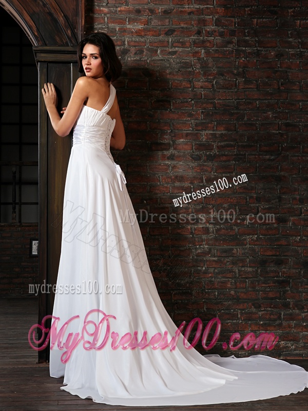 Empire Strapless Court Train Lace Up Chiffon Wedding Dress Beach