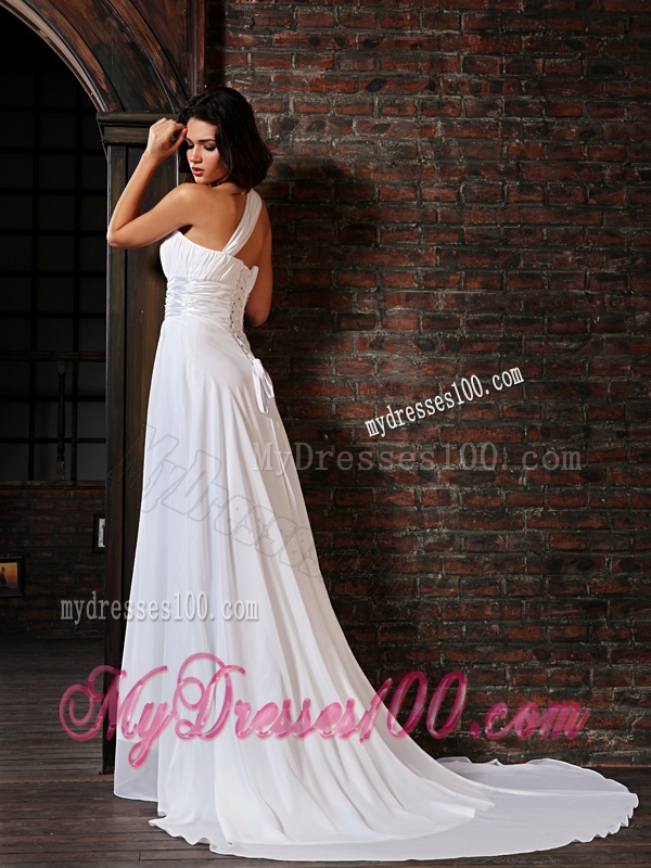 Empire Strapless Court Train Lace Up Chiffon Wedding Dress Beach