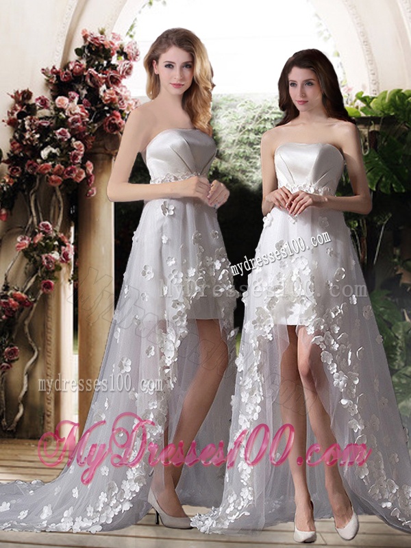Empire Strapless High Low Wedding Dresses with Appliques