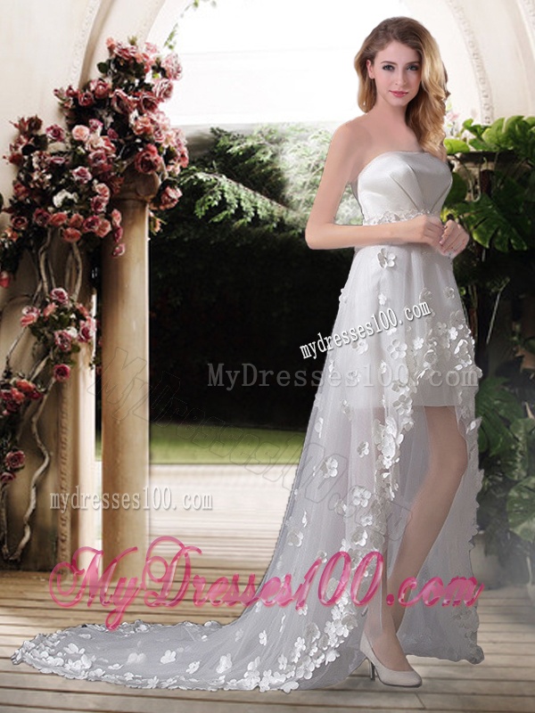 Empire Strapless High Low Wedding Dresses with Appliques