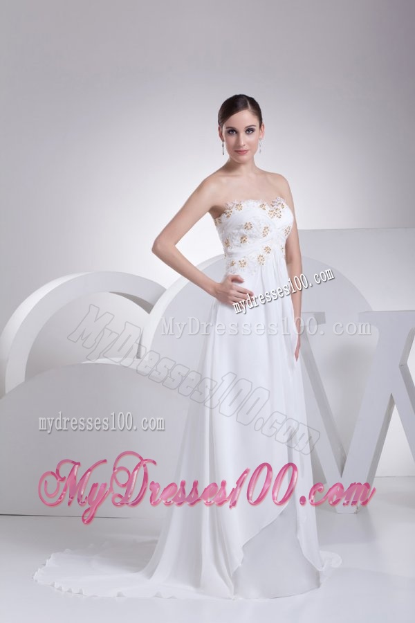 Empire Sweetheart Appliques Wedding Dress with Court Train