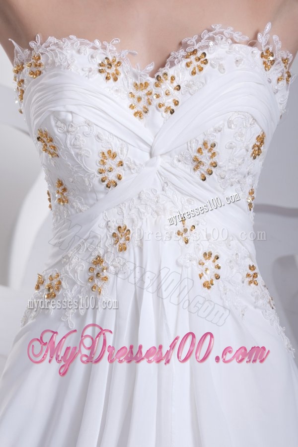 Empire Sweetheart Appliques Wedding Dress with Court Train