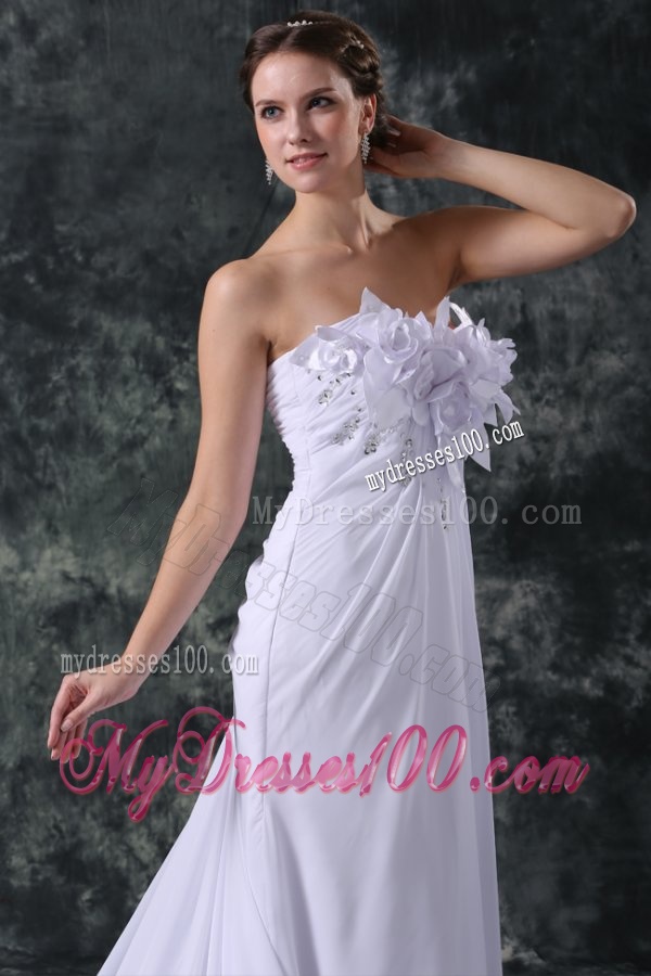 Empire Sweetheart Court Train Beading and Hand Made Flower Chiffon Wedding Dress