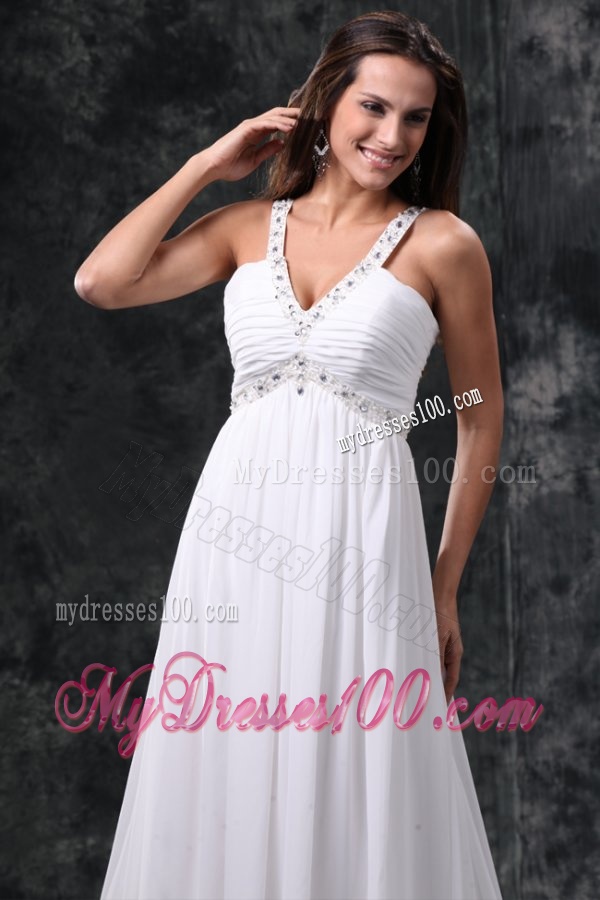 Empire V-Neck Beading and Ruching Zipper Up Chiffon Wedding Dress