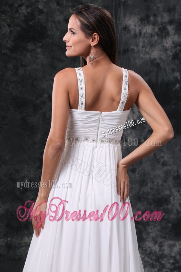 Empire V-Neck Beading and Ruching Zipper Up Chiffon Wedding Dress