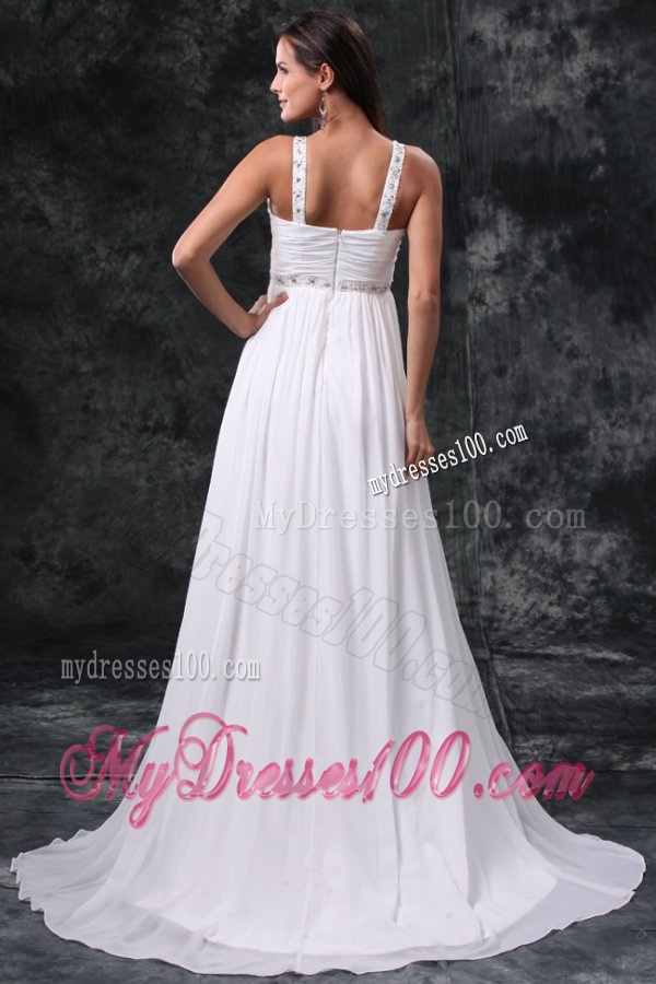 Empire V-Neck Beading and Ruching Zipper Up Chiffon Wedding Dress
