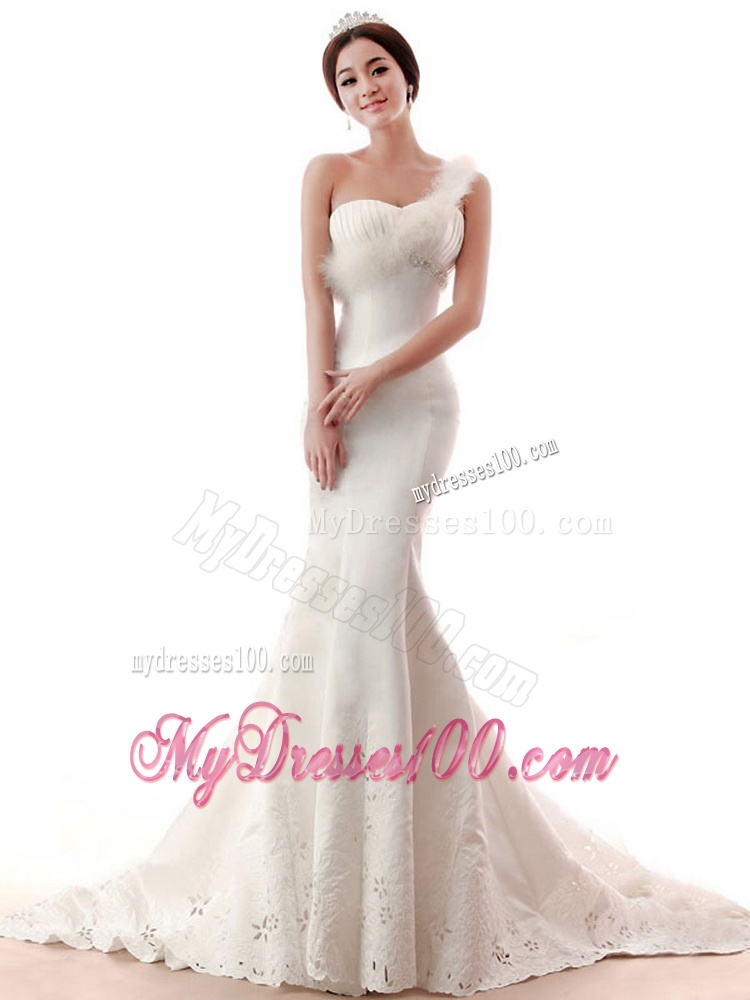 Exquisite Beading and Feather Mermaid White Wedding Dresses for 2016