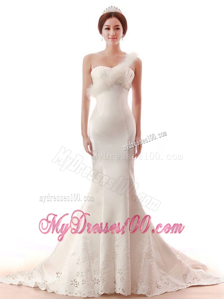 Exquisite Beading and Feather Mermaid White Wedding Dresses for 2016
