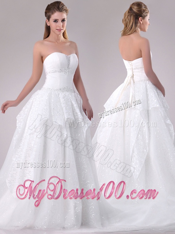 Fashionable A Line Strapless Sequined Wedding Dress in Tulle for 2016