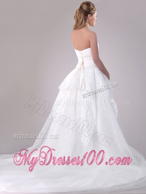 Fashionable A Line Strapless Sequined Wedding Dress in Tulle for 2016