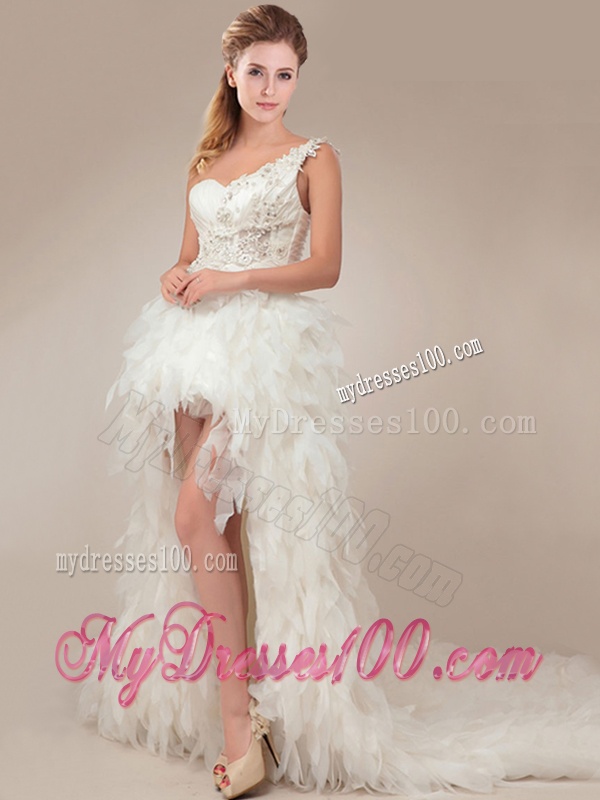 Fashionable One Shoulder High Low Wedding Dresses with Ruffles and Appliques