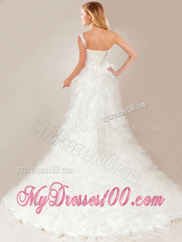 Fashionable One Shoulder High Low Wedding Dresses with Ruffles and Appliques