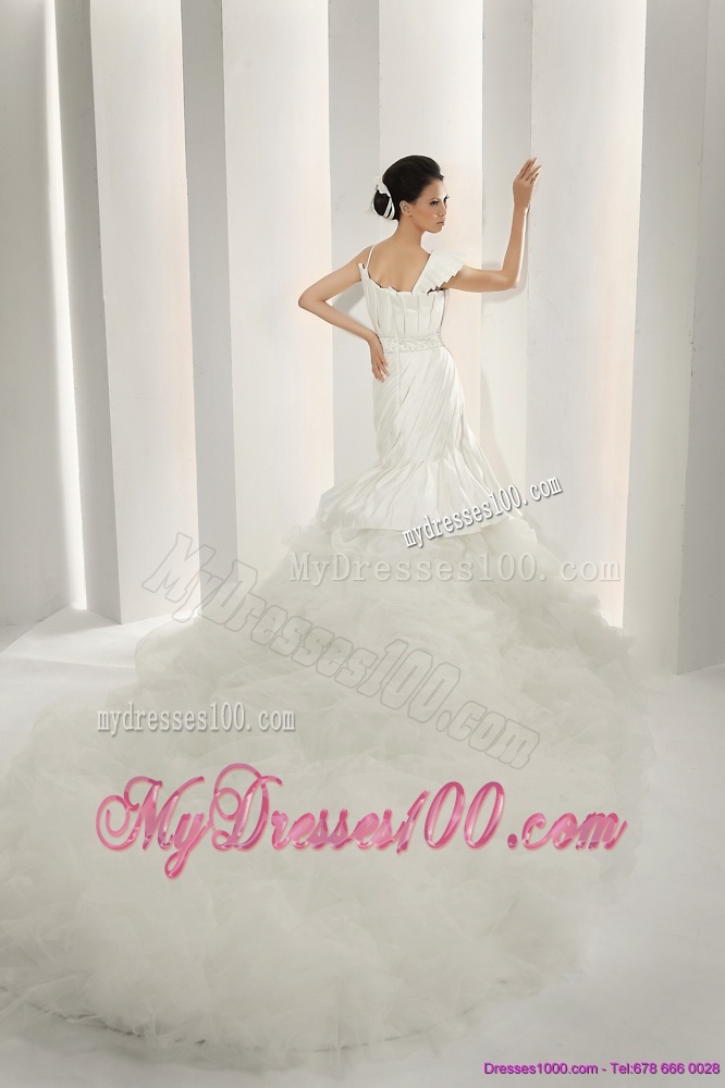Gorgeous 2016 Asymmetrical A Line Wedding Dress with Ruching and Ruffles