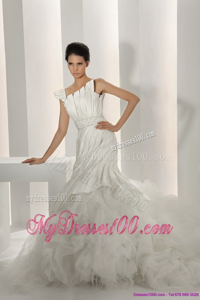 Gorgeous 2016 Asymmetrical A Line Wedding Dress with Ruching and Ruffles