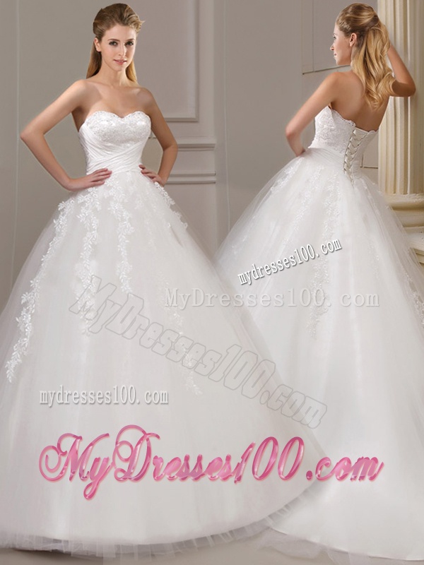Gorgeous Ball Gown Court Train Wedding Dresses with Appliques and Ruching