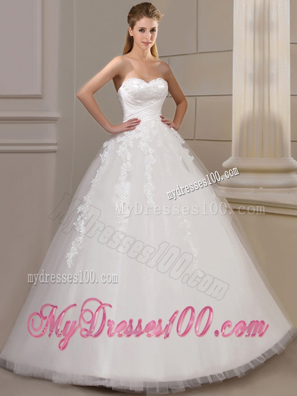 Gorgeous Ball Gown Court Train Wedding Dresses with Appliques and Ruching