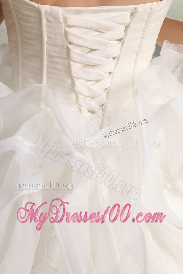 Halter Top Neck Organza Ball Gown Wedding Dress with Appliques