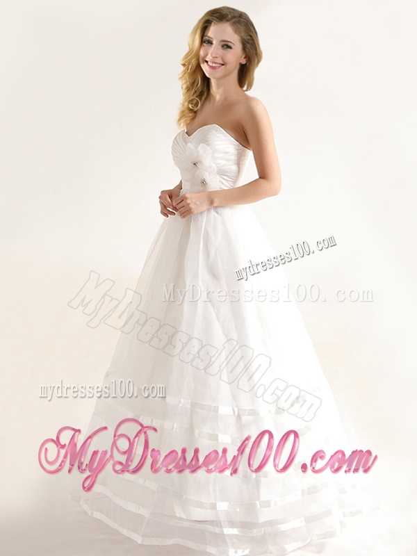 Lovely A-line Organze Wedding Dresses with Handle Made Flower and Ruching
