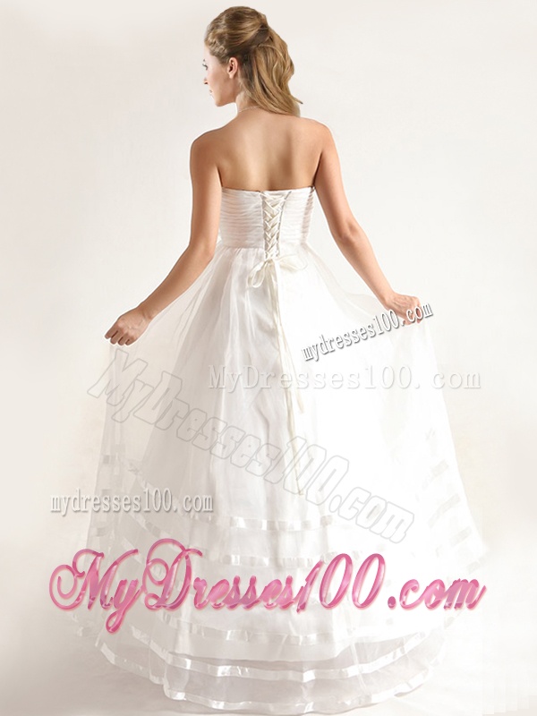 Lovely A-line Organze Wedding Dresses with Handle Made Flower and Ruching