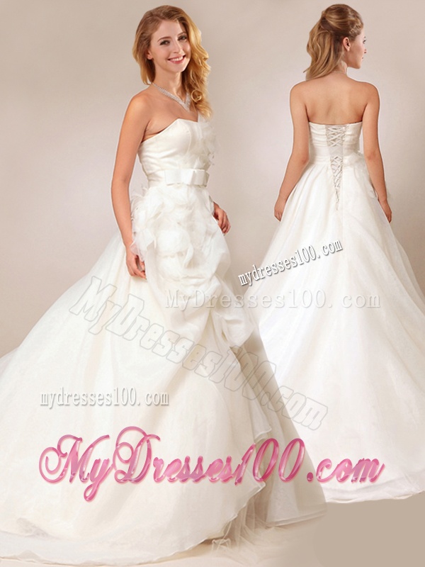 Lovely Princess Bowknot and Ruffled Wedding Dresses with Court Train