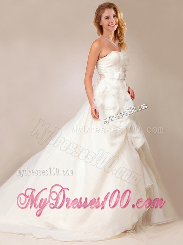 Lovely Princess Bowknot and Ruffled Wedding Dresses with Court Train
