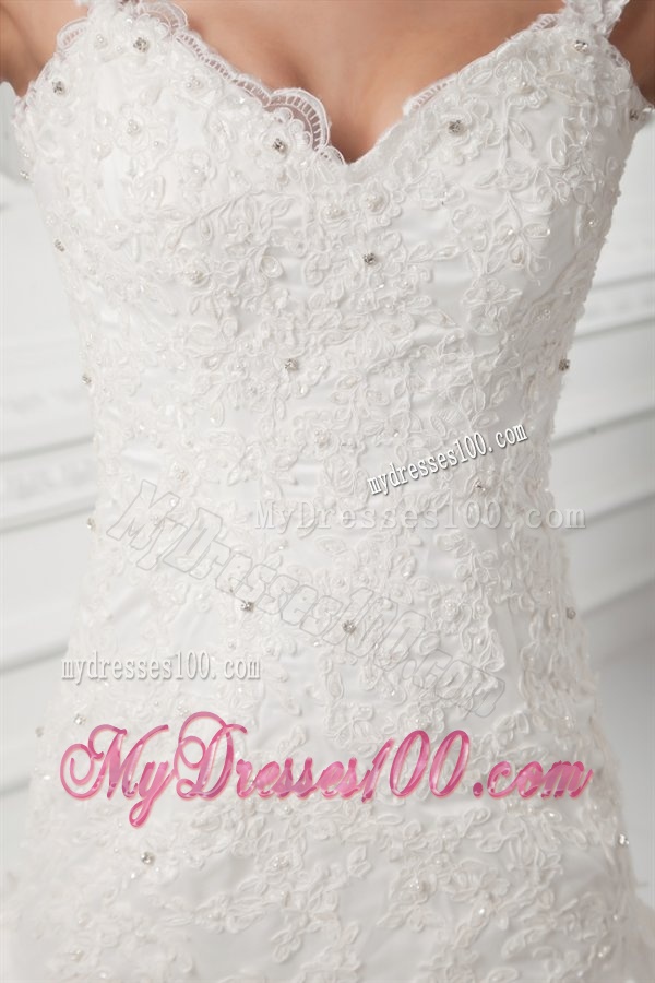 Luxurious A-line Straps Wedding Dress with Lace Sweep Train