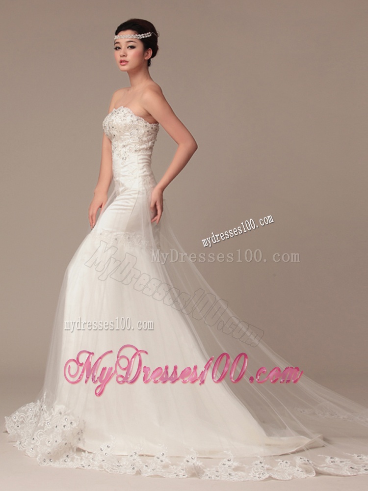 Luxurious Beading and Lace White Wedding Dress with Court Train