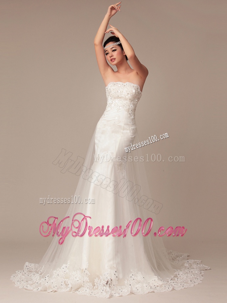 Luxurious Beading and Lace White Wedding Dress with Court Train