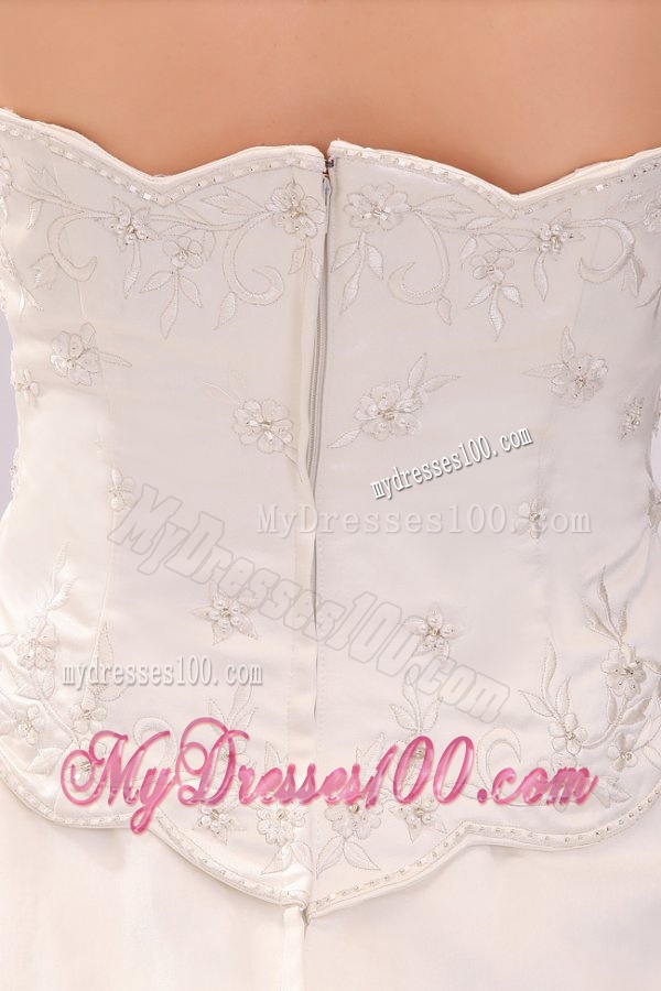 Luxurious Strapless A-line Embroidery Chapel Train Wedding Dress