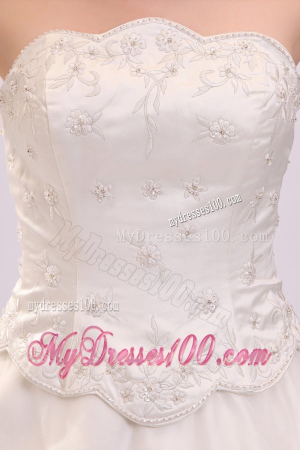 Luxurious Strapless A-line Embroidery Chapel Train Wedding Dress