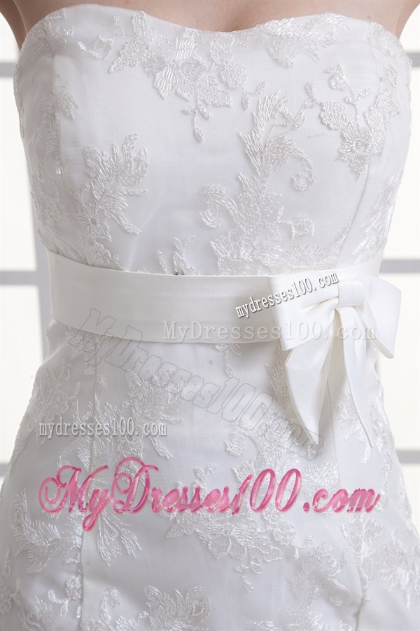 Mermaid Sash Sweetheart Lace Brush Train Wedding Dress