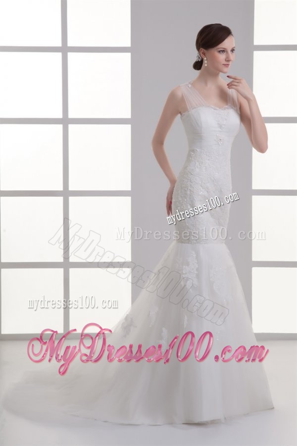 Mermaid Square Lace Tulle Court Train Wedding Dress