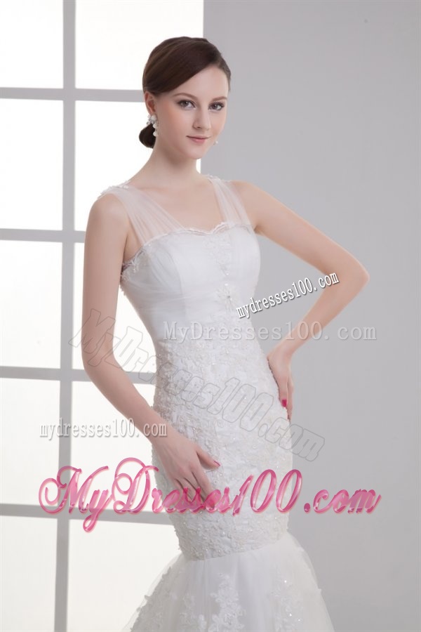 Mermaid Square Lace Tulle Court Train Wedding Dress