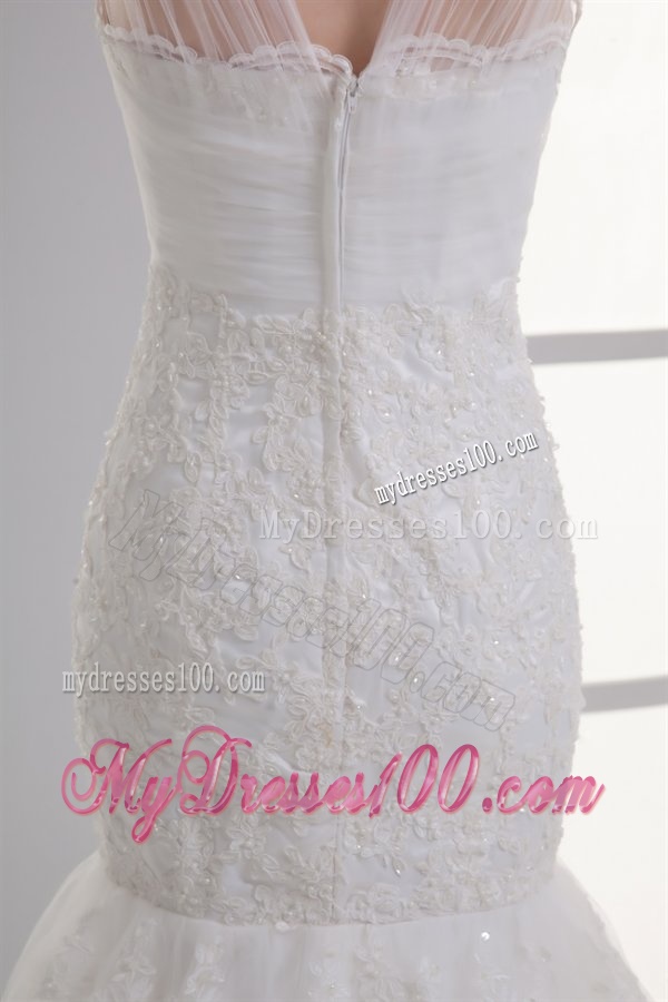 Mermaid Square Lace Tulle Court Train Wedding Dress
