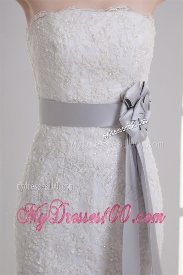 Mermaid Strapless Lace Zipper Up Lace Wedding Dress with Court Train
